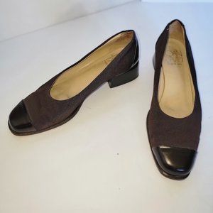Joan & David Sz 7.5 Brown fabric and leather toe loafer, handmade in Italy!